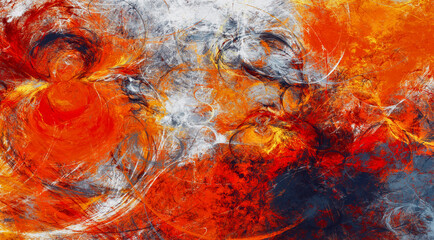 Bright color painting background. Abstract warm paint texture. Red and orange art pattern. Fractal artwork for creative graphic design