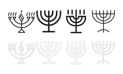 Collection of Outline Hanukkah Menorahs - Various Line Art Icons
