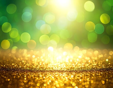 Golden sparkly surface meets bright green bokeh