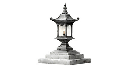 Elegant vintage lantern with warm glowing candle on stone pedestal, perfect for timeless decor inspiration