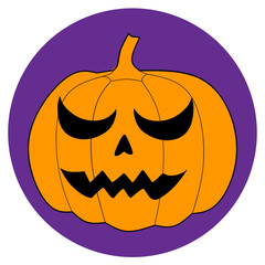 Cartoon Halloween Pumpkin Face on Purple Circle