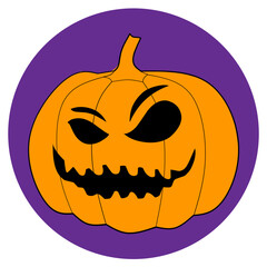 Cartoon Halloween Pumpkin Face on Purple Circle