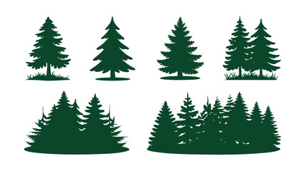 Fototapeta premium Collection of evergreen tree silhouettes for natural and rustic designs