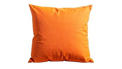 A square orange cushion on a white background, with soft material, and subtle folds visible. The warm hue creates an inviting and comfortable feeling
