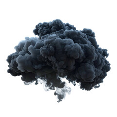 A dark, billowing cloud explosion with subtle white wisps against a stark black backdrop