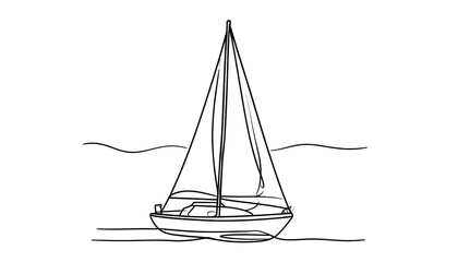 A simple line drawing of a sailboat on the water, viewed from a frontal perspective, depicting the vessel's silhouette