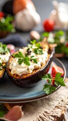 Roasted eggplant stuffed with creamy sauce