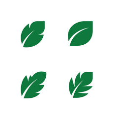 Green Leaf Icon Set Minimal Eco Nature Symbol Design