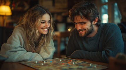 Two Friends Enjoying a Board Game in a Cozy Indoor Setting