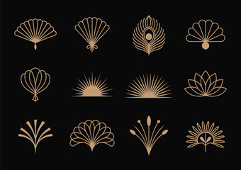 Art Deco Gatsby Palmette Ornament Collection, Elegant 1920s inspired decorative design elements, geometric vintage borders, and luxury motifs perfect for invitations, posters, branding, and retro art