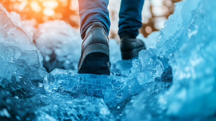 Concept of motivation for business success depicted in hyperrealistic detail. The scene conveys ambition, drive, and achievement, highlighting focus, energy, determination, and symbolic business eleme