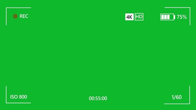 Camera frame. Video screen with rec, viewfinder. Background for record movie. Display with focus, time, battery for videography, surveillance. Template for photography, cinema.