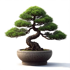 Artfully sculpted bonsai tree with lush green foliage in a textured pot, symbolizing patience and nature's beauty.