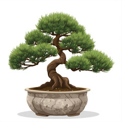 Tranquil miniature pine tree cultivated in a decorative pot, symbolizing nature and patience