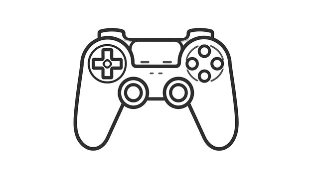 A simple, outlined illustration of a common hand-held device, featuring buttons, a directional pad, and analog sticks, used for video game play - Powered by Adobe