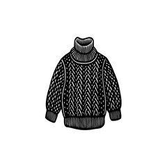 Hand-drawn illustration of a cozy chunky knit turtleneck sweater, perfect for winter fashion, cold weather apparel, and comfortable seasonal clothing designs