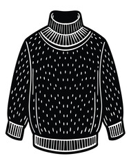 Timeless black and white vector illustration of a classic knitted mock neck sweater, embodying cozy winter fashion and essential cold-weather apparel design for warmth and style