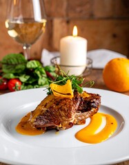 Roasted poultry dish with orange sauce