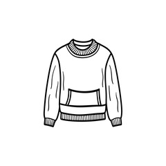 Simple illustration of a crew neck sweater with a front pocket and ribbed cuffs, perfect for casual wear