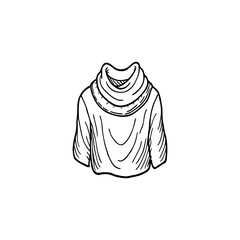 Hand-drawn illustration of a cozy cowl neck sweater with a loose, flowing drape on a clean white background