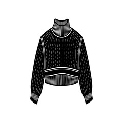 Black and white vector illustration of a sweater and cap fashion clothing