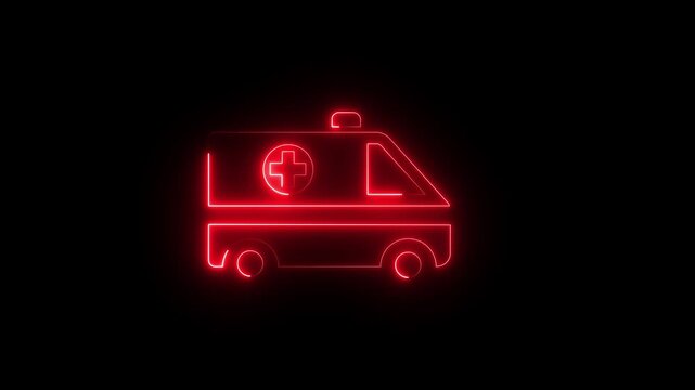 neon line Ambulance and emergency car icon isolated on black background. Ambulance vehicle medical evacuation.
