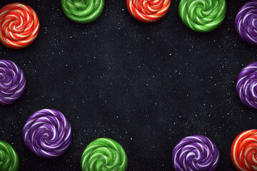 Colorful Lollipops on Black Background