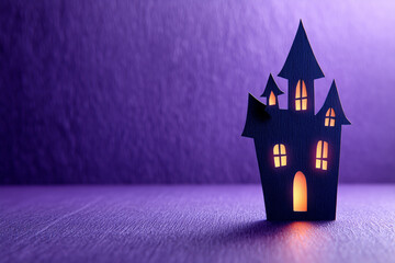 Miniature Haunted House on Purple Background