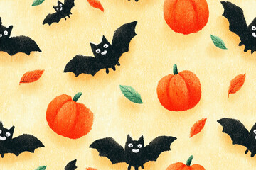 Seamless Halloween Pattern with Pumpkins and Bats
