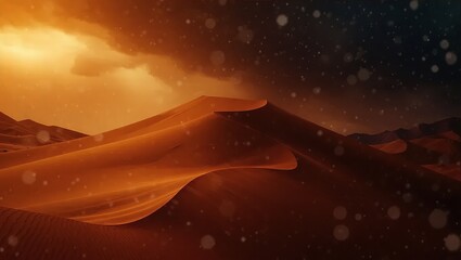 Serene Desert Landscape at Dusk with Golden Light and Rolling Dunes.