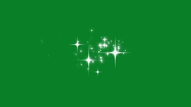 Sparkle glitter stars burst animation with twinkle light blinking effect, white doodles, glowing light burst, green screen background. Shimmering star, magic flash motion explosion, 4k