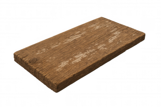 Weathered brown wood plank showing rustic lumber texture and grain on transparent background