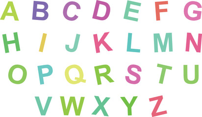 Colorful hand drawn alphabet letters isolated on transparent background