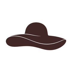 Dark brown wide brim hat silhouette with white curved line detail vector