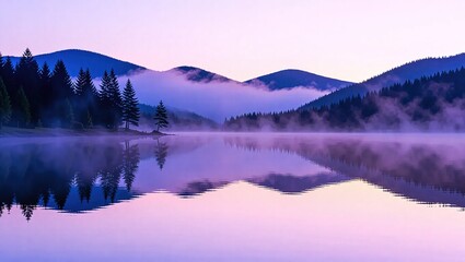 Serene Lake Reflection at Dawn - A Tranquil Mountain Landscape.
