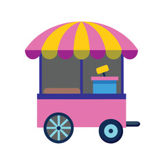 A colorful cartoon vector illustration of a toy train set with a transport icon and other vehicle symbols