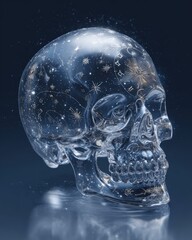 Crystalized skull: transparent crystal skull reflecting stars and zodiac symbols