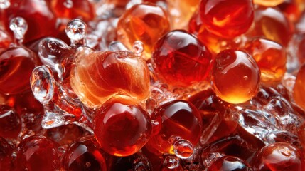 A stunning close-up of colorful glass-like bubbles in warm tones and textures, creating a mesmerizing abstract composition filled with fluidity and vibrant energy.