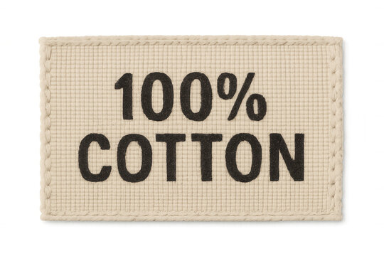 100 percent cotton textile label showing natural fabric composition on transparent background