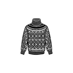 Warm Cozy Sweater Illustration A Detailed Black and White Drawing of a Turtleneck Knitwear