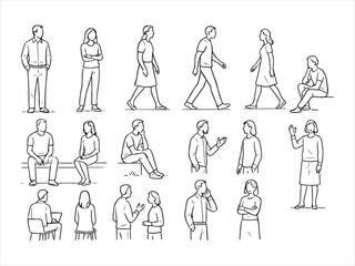 Set of Sketch people illustrations. Hand drawn, set elements for architecture and landscape design.