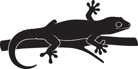 Naklejka premium Black silhouette of a gecko lizard clinging to a tree branch wildlife reptile