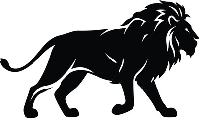 Obraz premium Running Lion Silhouette Vector, Minimalist Geometric Side View, High-Resolution Stock Illustration