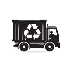 recycling truck on route vector silhouette clip art logo design illustration