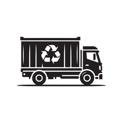 recycling truck on route vector silhouette clip art logo design illustration