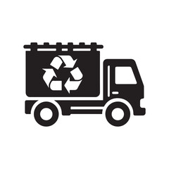 recycling truck on route vector silhouette clip art logo design illustration