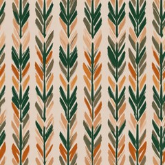 Seamless Repeating Pattern of Geometric Leaves in Earthy Tones for Textiles.