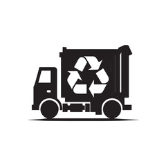 recycling truck on route vector silhouette clip art logo design illustration