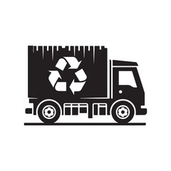recycling truck on route vector silhouette clip art logo design illustration