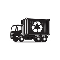 recycling truck on route vector silhouette clip art logo design illustration